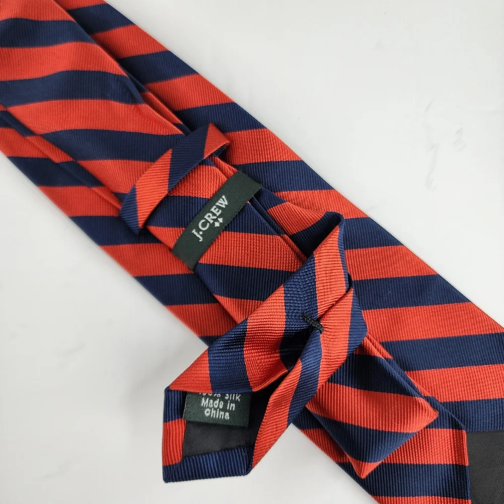 J.CREW Redish Orange & Blue Stripe Silk Tie.